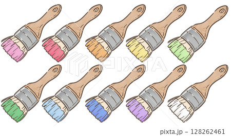 ペンキのついた刷毛セット_茶線 ペンキのついた刷毛セット_茶線 128262461