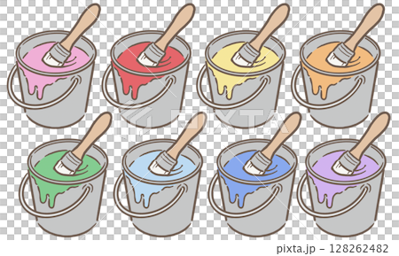 用桶子和刷子套裝塗漆_棕色線 用桶子和刷子套裝塗漆_棕色線 128262482