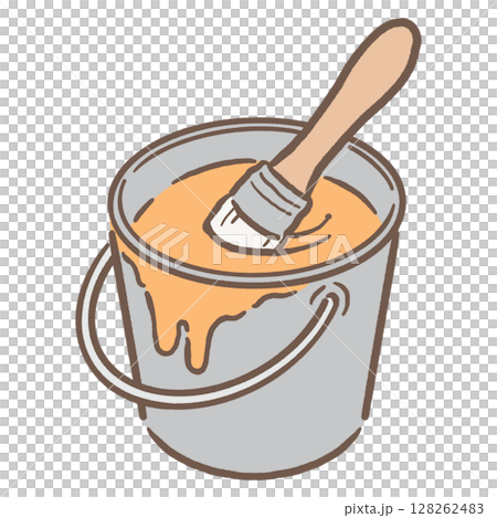 桶裡的油漆和刷子_棕色線橙色 128262483