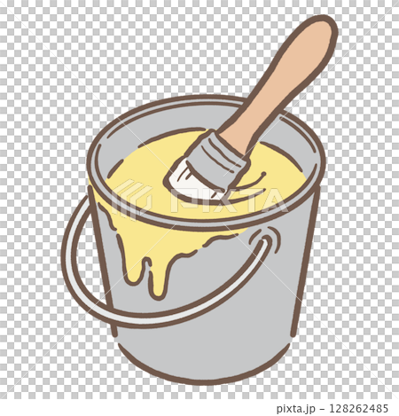 Paint and brush in a bucket_brown line yellow 128262485