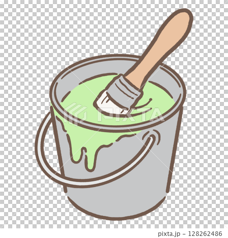 Paint and brush in a bucket_brown line yellow green 128262486
