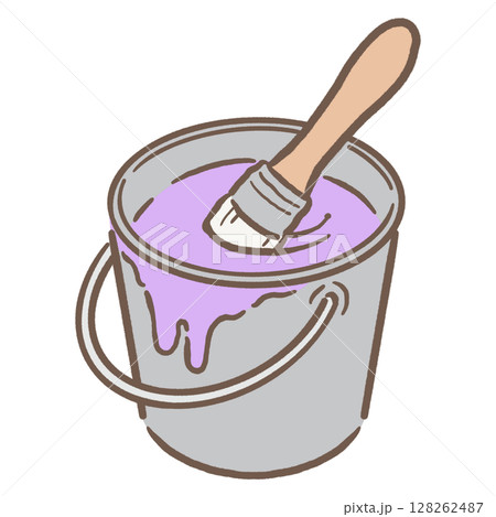 バケツの中に入ったペンキと刷毛_茶線紫  128262487