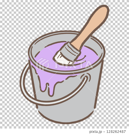 バケツの中に入ったペンキと刷毛_茶線紫  128262487