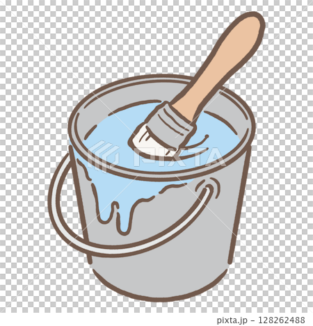 桶子裡的油漆和刷子_棕色線淺藍色 128262488