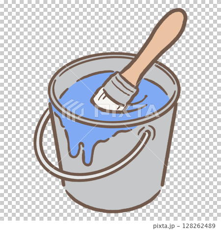 Paint and brush in a bucket_brown line blue 128262489