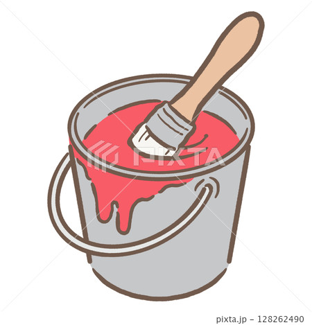 バケツの中に入ったペンキと刷毛_茶線赤 バケツの中に入ったペンキと刷毛_茶線赤 128262490