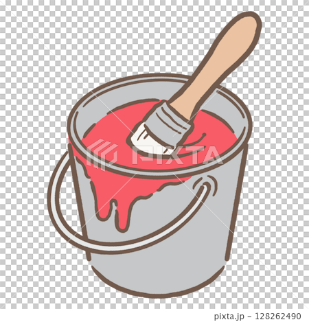 桶子裡的油漆和刷子_棕色線紅色 128262490