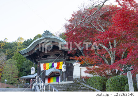 秋の京都　本願寺北山別院　紅葉に包まれた山門 128262540
