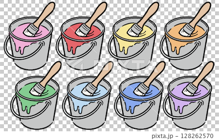 バケツの中に入ったペンキと刷毛 128262570