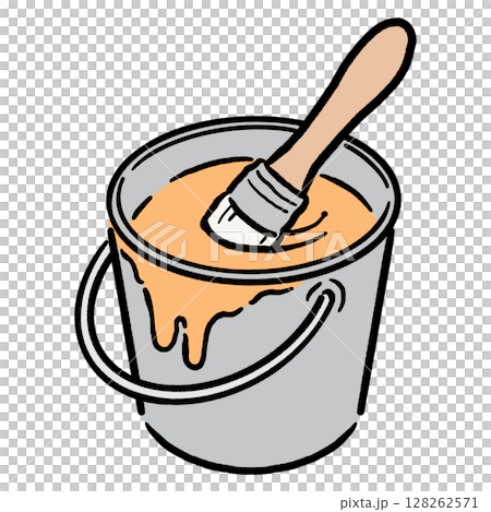 バケツの中に入ったペンキと刷毛_オレンジ 128262571