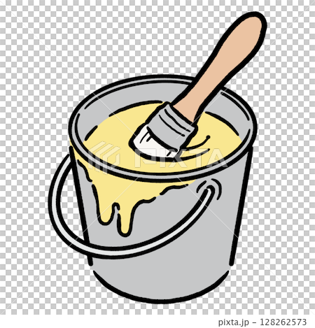 桶子裡的油漆和刷子_黃色 128262573