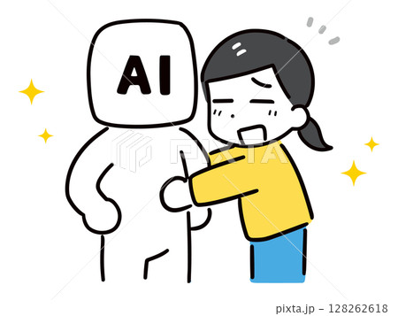 AIのキャラクターと笑顔の若い女性 128262618