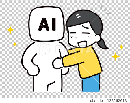 AIのキャラクターと笑顔の若い女性 128262618