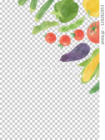 水彩風の夏野菜を右上にあしらったフレーム（縦長） 128262853