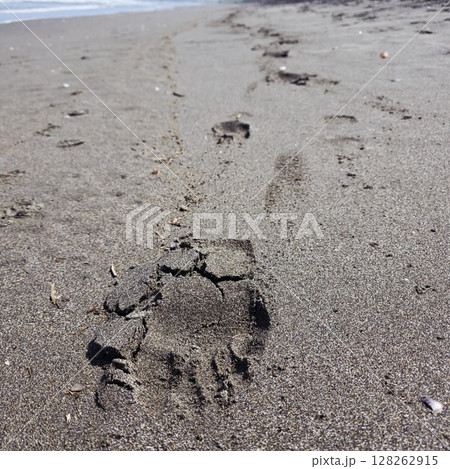 砂浜にある足跡 128262915