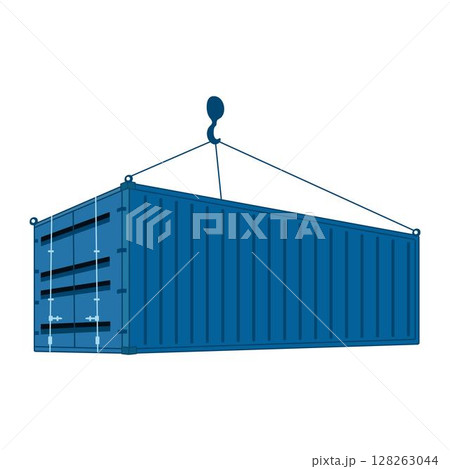 blue cargo shipping container with crane hook blue cargo shipping container with crane hook 128263044