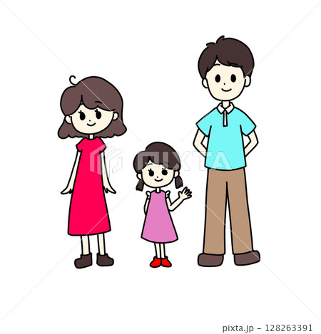 笑顔で立っている夫婦と娘の3人家族 笑顔で立っている夫婦と娘の3人家族 128263391