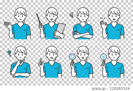 Set of female nurses, doctors and engineers with various expressions and poses [People vector illustration material] 128263524