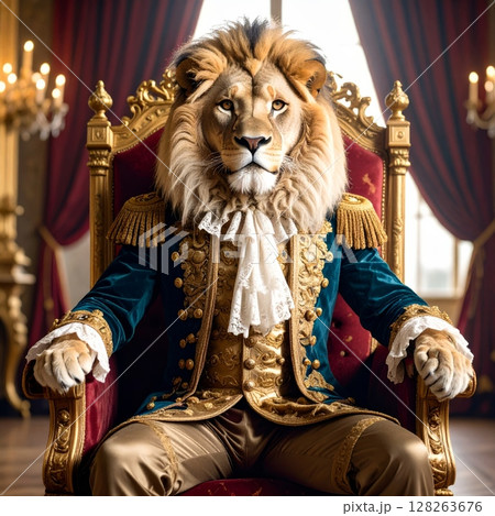 Regal Lion Duke Sitting on a Throne 128263676