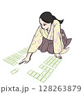 百人一首でかるたを取る袴を着た女性のイラスト素材 128263879