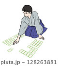 百人一首でかるたを取る袴を着た男性のイラスト素材 128263881