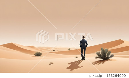 ビジネスマンのイメージイラスト、砂漠とビジネスマン 128264090