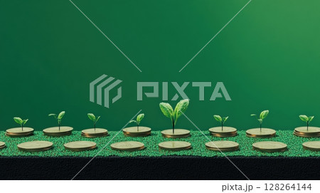 Green Growth Stages of Seedlings on Wooden Discs Isolated Background Green Growth Stages of Seedlings on Wooden Discs Isolated Background 128264144