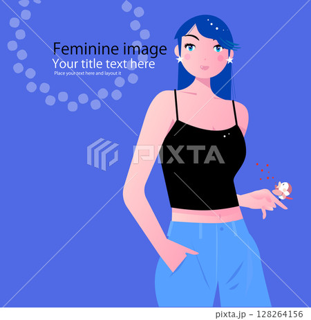 可愛いカジュアルなタンクトップの女性 128264156