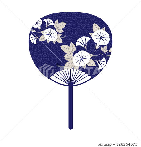 朝顔のうちわイラスト02（青）｜シンプルで涼しげな和風デザイン 128264673
