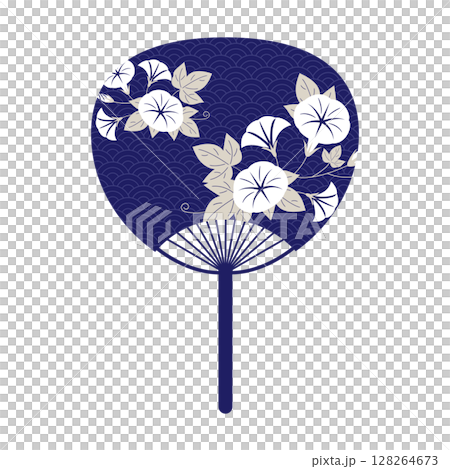 朝顔のうちわイラスト02（青）｜シンプルで涼しげな和風デザイン 128264673