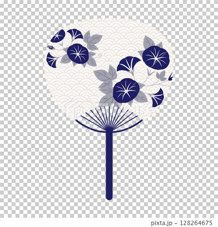 朝顔のうちわイラスト02（グレー）｜シンプルで涼しげな和風デザイン 128264675