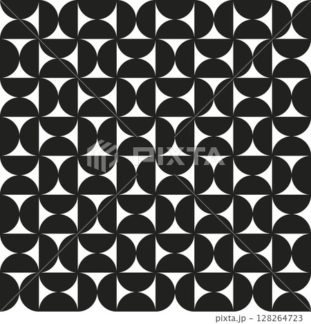 Abstract bauhaus seamless pattern. Half circle shapes background. Monochrome geometric simple art design. Black texture in bauhaus style. Vintage mosaic seamless pattern. Vector illustration 128264723