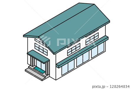 体育館・講堂・店舗・公共施設などのシンプルな線画のアイソメトリックイラスト 128264834