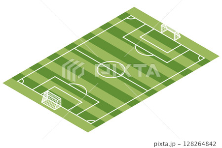 サッカーコートのシンプルな線画のアイソメトリックイラスト 128264842