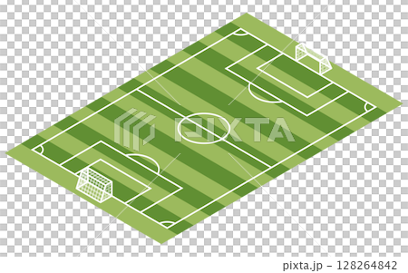 サッカーコートのシンプルな線画のアイソメトリックイラスト 128264842