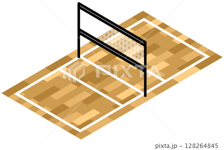 バレーコート（6人制）のシンプルな線画のアイソメトリックイラスト 128264845