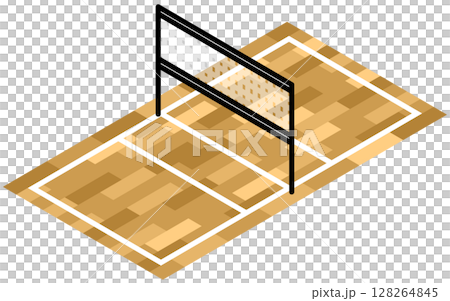 バレーコート（6人制）のシンプルな線画のアイソメトリックイラスト 128264845