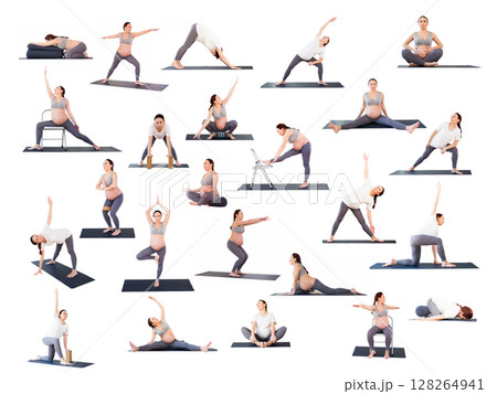 A pregnant woman is engaged in yoga. Butterfly Pose or Baddha Konasana A pregnant woman is engaged in yoga. Butterfly Pose or Baddha Konasana 128264941
