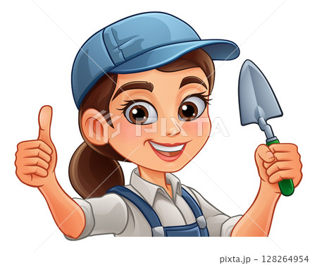 Female Bricklayer Cartoon Trowel Builder Woman Female Bricklayer Cartoon Trowel Builder Woman 128264954