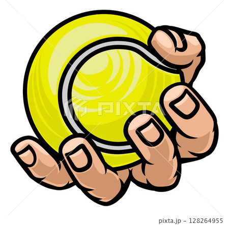 Mascot Person Hand Fist Holding Tennis Ball Mascot Person Hand Fist Holding Tennis Ball 128264955