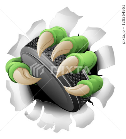 Ice Hockey Puck Claw Cartoon Monster Animal Hand Ice Hockey Puck Claw Cartoon Monster Animal Hand 128264961