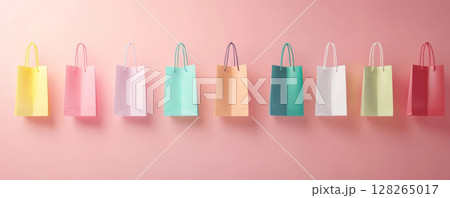 Pastel Shopping Bags on a Soft Pink Background Pastel Shopping Bags on a Soft Pink Background 128265017