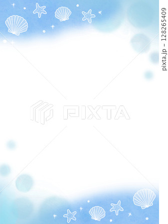 シェル 水彩 フレーム 水玉 ブルー 縦  128265409