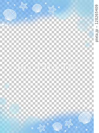 シェル 水彩 フレーム 水玉 ブルー 縦  128265409