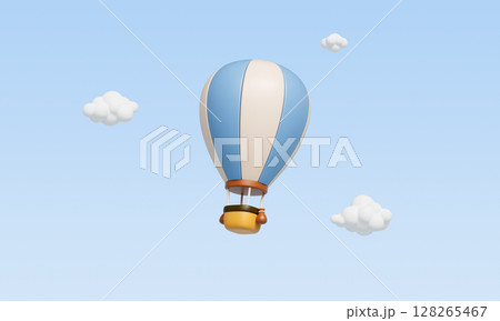 Hot Air Balloon and Cloud. 3D Rendering.  128265467