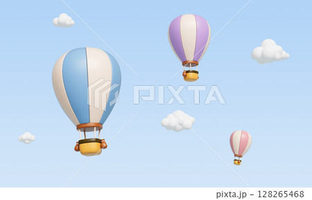 Hot Air Balloon and Cloud. 3D Rendering.  128265468