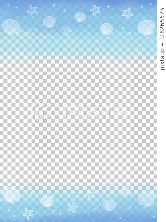 貝殼水彩框架藍色垂直 128265525