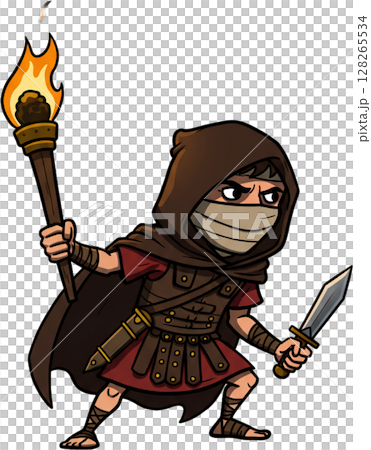 samurai warrior with swords cartoon 128265534