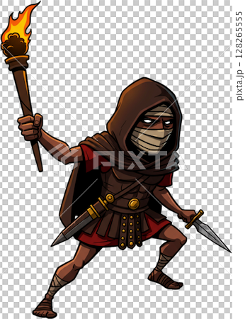 samurai warrior with swords cartoon illustration 128265555