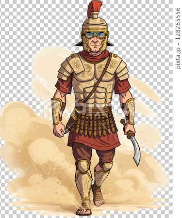 samurai warrior standing with swords 128265556